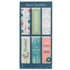 Christian Art Gifts Magnetic Scripture Bookmark Set for Women with Beloved Faith Favorites - Inspirational Floral Garden Magnetic Bible Verse Pagemarker Set of 6 for Bibles and Books, Size 2.3” x 0.8”