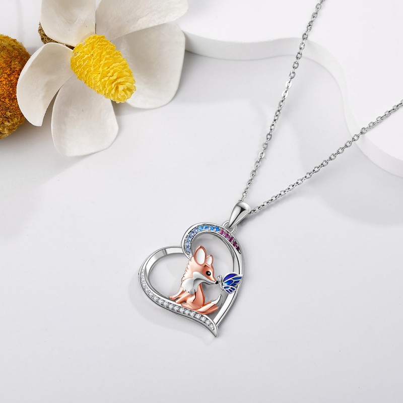 AXOMY Fox Necklace 925 Sterling Silver Fox Butterfly Pendant Necklace