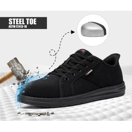 LARNMERN Work shoes, men's safety shoes, lightweight steel toe shoes, comfortable steel toe cap, skateboard shoes, cushioning, black