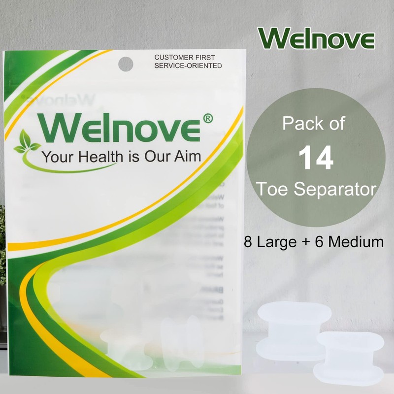Welnove Pack of 14 Toe Separators, Gel Toe Spacers with