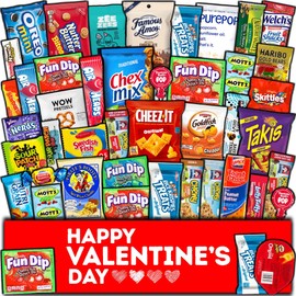 Valentine's Day Gift Care Package (45ct) Snacks Chocolates Candy Box Assortment Variety Bundle Present Kids Adults Boy Girl Guy Friend College Husband Wife Boyfriend Girlfriend Love