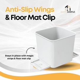 HAUSSIMPLE Car Trash Can Leakproof Garbage Bin for Cars w/Stability Wings Magic Strip Carpet Grip No Spill Floor Mat Clip Waterproof Container 2 Liters Capacity (White, No Trash Bags)