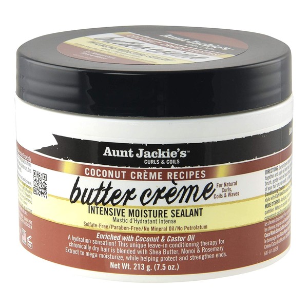 Aunt Jackie's Coconut Crème Recipes Butter Crème, Intensive Hair Moisture Sealant, Lightweight Leave-in Moisture Treatment, Great for All Hair Types, 7.5 Ounce Jar