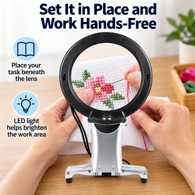 Hands-Free LED Magnifying Glass for Reading & Crafts – 10cm