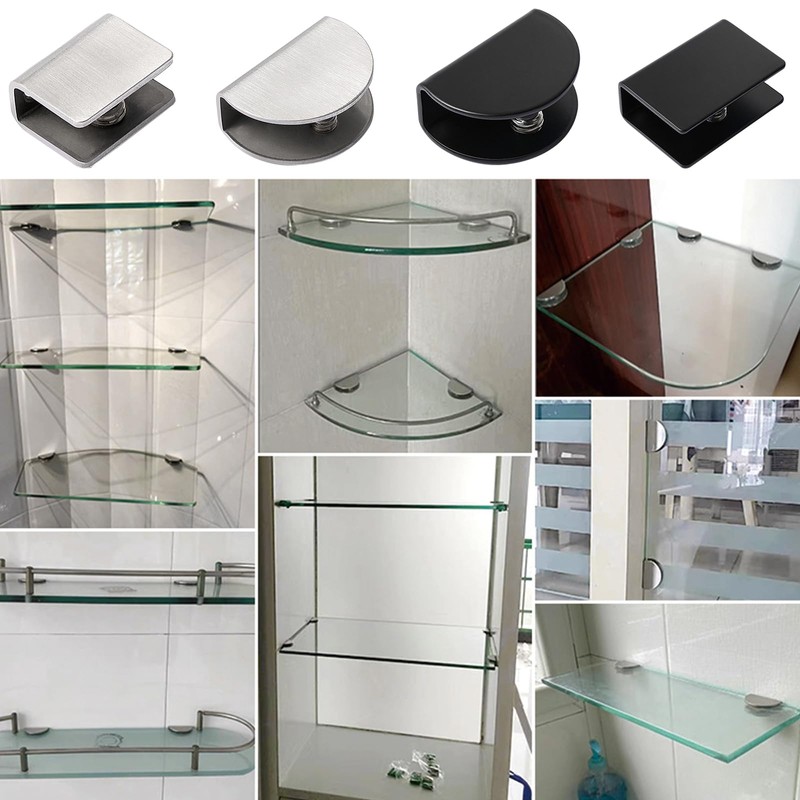 Leliafleury 4Pcs Adjustable Glass Shelf Brackets 10mm Stainless Steel Glass