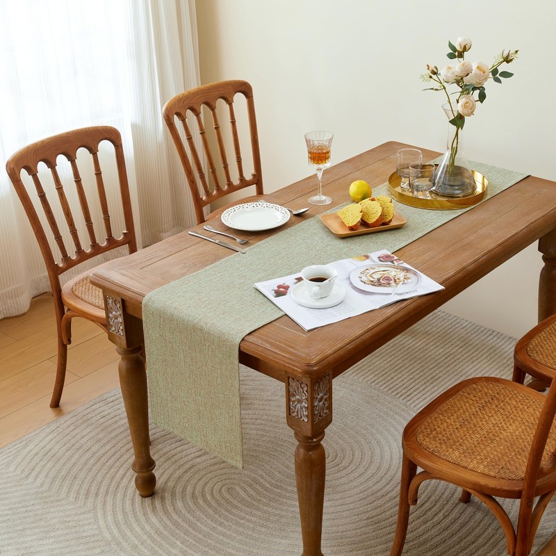 MAIBAOTA Sage Green Table Runner Boho Linen Farmhouse Rustic Table