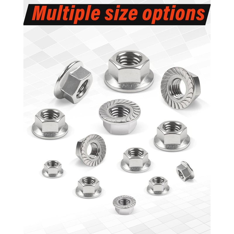 Pack of 10 Flange Nuts M10, Jeboler M10 Nuts Stainless