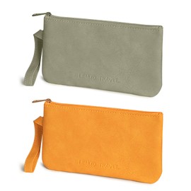 Small Makeup Bag for Purse PU Leather Mini Cosmetic Bags Waterproof Zipper Handbag Travel Make up Pouch with Compartments Versatile Storage Pouches (2 PCS)