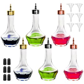 6PCS Bitters Bottle Set, 1.7oz Glass Dasher Bottle, Decorative Professional Bar Tool Accessories for Cocktail Great for Bartender Home Bar Restaurant with Alloy Cap