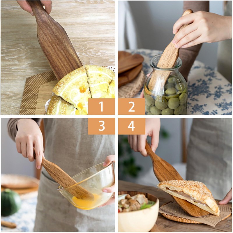 Skinny Spurtle,Wooden Sourdough Spatula,Sourdough Stirring Stick,Kitchen Utensils for NonStick Cookware
