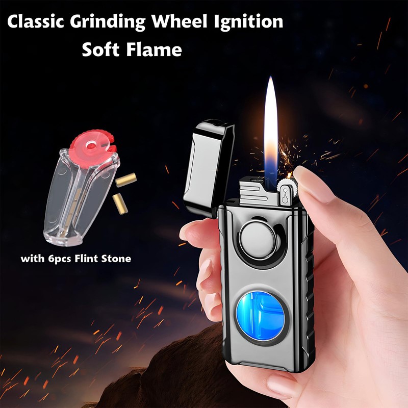Torch Lighter, Creative Dual Flame Lighter with 6pcs Flint Stone,