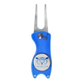 VISUALIZE Talon Premium All-Metal Switchblade-Style Divot Repair Tools - Golf Accessories - Divot Tools with Silicone Owl Ball Marker - 3-in-1 Multi Tool (Blue)