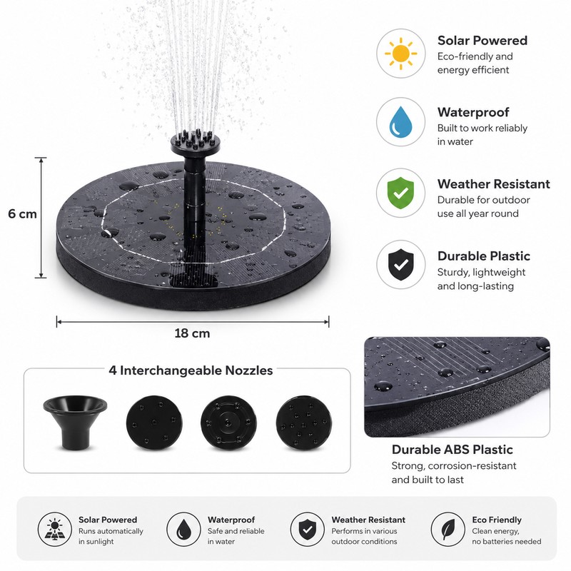 Solar Fountain Pump for Bird Baths – Floating Water Feature
