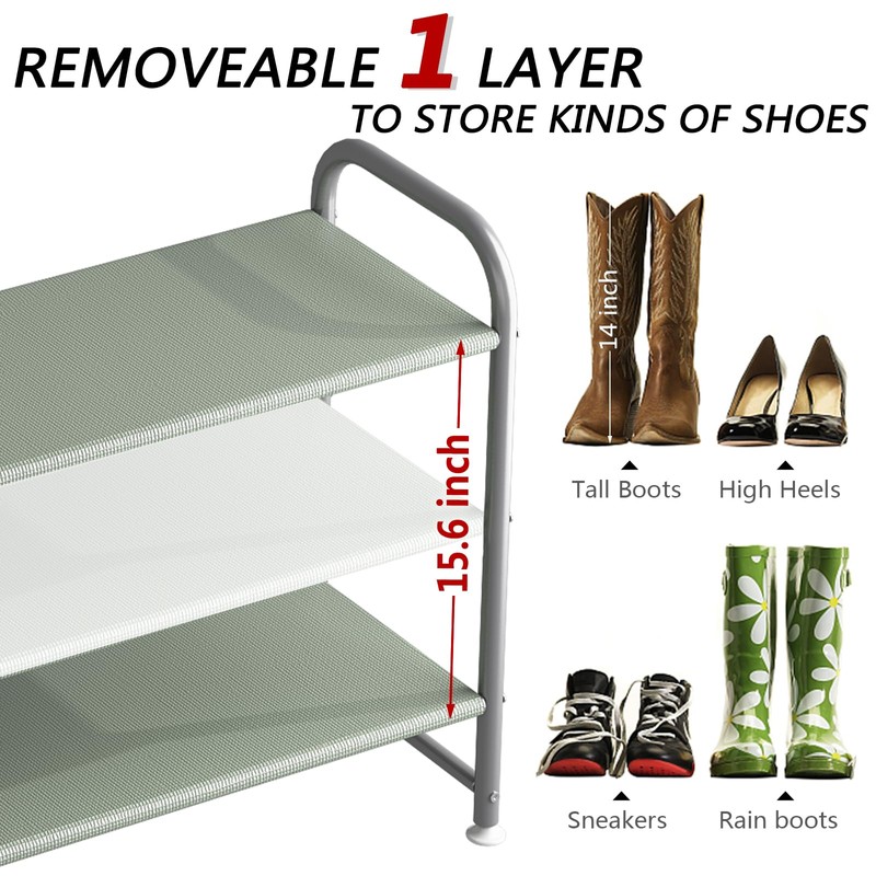 INGIORDAR Shoe Rack 3 Tier Long Storage Organizer Wide Metal