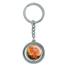 GRAPHICS & MORE Phoenix Rising from the Flames Keychain Spinning Round Chrome Plated Metal