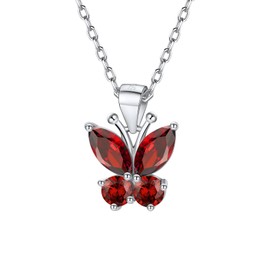 SILVERCUTE Red Butterfly Pendant Necklace 925 Sterling Sterling Silver Cute Insect Animal Pendant & Chain for Women