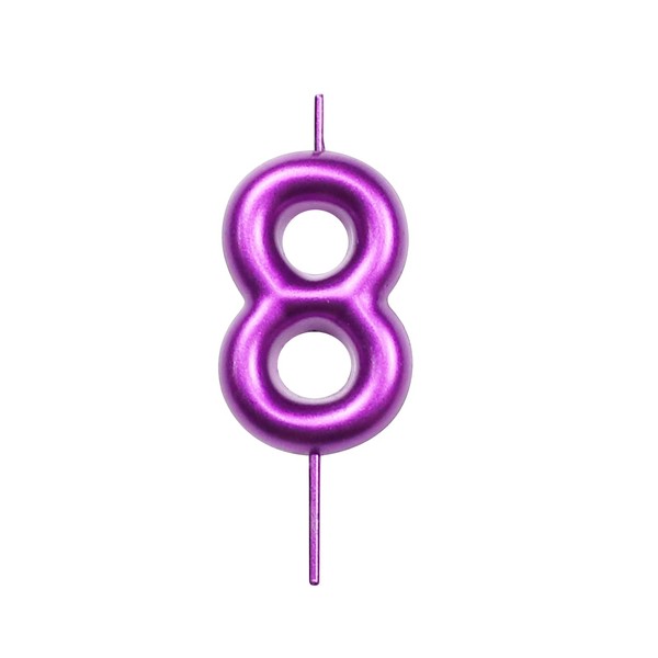DERVENTA - Vela con número, color morado de 2.35 pulgadas, decoración perfecta para cumpleaños, brunch y postre, 1 pieza (número 8, morado)
