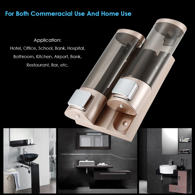 Manual Hand Soap Dispenser Wall Mount Double Liquid Shampoo Shower