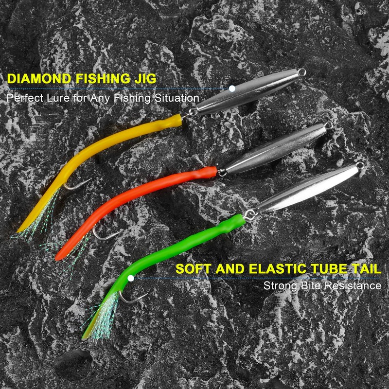 Diamond Jigs Fishing Saltwater Lures with Split Tube Tail and