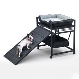 NAILDOKI Movable Structure Pet Stairs Ramp with Cats/Dogs Chair with ramp high beds, Folding Pet Steps for Medium and Small Dogs, Cat Ladder, with Storage Cabinet