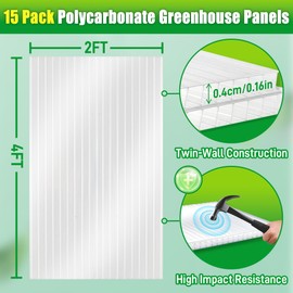 Sinimaka 15 Pack Polycarbonate Greenhouse Panels, 4' x 2' x 0.16'' Twin-Wall Polycarbonate Sheets, Greenhouse Replacement Panels All Weather Clear Roof Panels