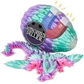 TBOLINE 3D Printed Dragon with Wings,Crystal Dragon Eggs with Flying Dragon Inside,Sensory Articulated Dragon in Egg Fidget Toy,Dragons Figure Toys (Rainbow)