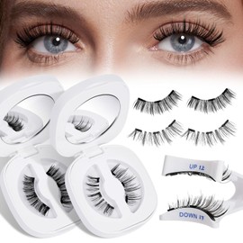 QUEWEL Magnetic Lashes Natural Look, 2Pairs Reusable Magnetic Eyelashes kit with Applicator, Soft Magnetic Lashes without Eyeliner, Easy to Wear and Remove Eyelashes Magnetic (GD-Magnetic Lashes-C+F)