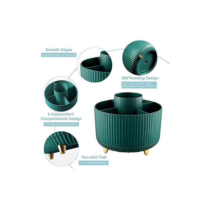 Cayxenful 360° Rotating Desk Organizer with 5 Compartments