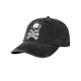 InnoBeta Skull Hat for Men, Skeleton and Crossbones Adjustable Vintage Baseball Cap Washed Cotton Embroidered Hat