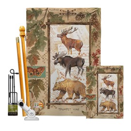 Breeze Decor Woodland Adventures Kit Wildlife Outdoor Deer Bear Wolf Pet Nature Farm Animal Creature Decoration Banner Small Yard Gift Double-Sided, House & Garden Flags Set w/Flagpole, Made in USA