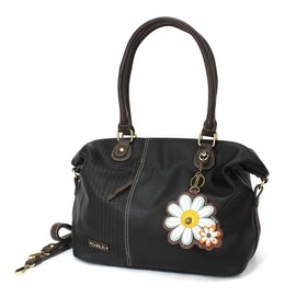 CHALA Laser Cut Crossbody Shoulder bag Tote Bag Faux Leather Black (White Diasy)