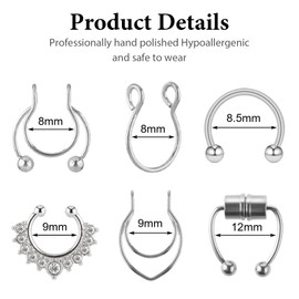 HekouJiub 12 Stück Nasenpiercing Stechen Hufeisenringe Chirurgenstahl Clip-On Septum Piercing Ring Edelstahl Nasenring Piercing Hypoallergen Septumring ohne Piercings Unisex Helix Piercings
