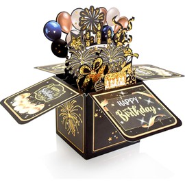 Uroboo 3D Pop Up Happy Birthday Card Stunning 3D Birthday Greeting Boxed Card for Unforgettable Celebrations for Women Mom Wife Daughter Grandma Girlfriend, Black
