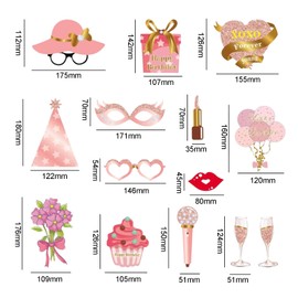 Focenat Pack of 33 Photo Box Accessories Birthday Rose Gold, Funny Photo Props Birthday, Photo Booth Props Children Girls, Photo Accessories Party Birthday, Photo Props, Photo Box Decoration