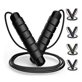 4 Weights Jump Rope with Two Handles Cable Pull Black