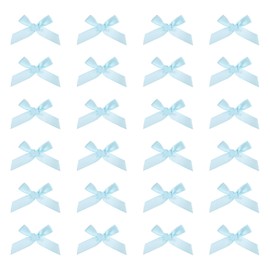 MECCANIXITY 24 Pcs Mini Ribbon Bow 1.8 Inch Mini Small Fabric Satin Ribbon Flower Bows for Craft DIY Cake Sewing Wedding Birthday Party Wrapping Christmas Decoration, Light Blue