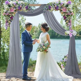 FUHSY Wedding Arch Draping Fabric Grey Drapes Chiffon Curtains 20FT 1 Panel Arch Drapery Fabric Party Ceiling Drapes for Weddings Ceremony Backdrop Wedding Arch Swag Decorations Stage Gray Curtains