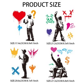 arricraft 4 Pcs Banksy-Themed Iron on Decals Patches, Graffiti Characters Iron on Stickers Heat Transfer Stickers Plastic Washable Patches for DIY Clothes Decor Backpacks Cover