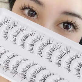 Manga Lashes Natural Look Japanese Anime Lashes Korean Asian Wispy Spiky Lashes with Clear Band Short Fake Eyelash 10 Pairs Pack by outopen