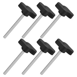 QUARKZMAN Pack of 6 T-wing Screws with Handles Thumb Screws, M4 x 45 mm Male Screw Knob 304 Stainless Steel Thumb Screw Handle 27 mm Diameter, Black