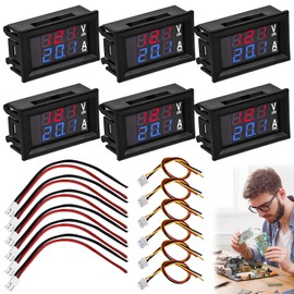 Pack of 6 0.28 Inch LED Digital Voltmeter Ammeter: DC 0-100V 10A Volt Ampere Meter, Multimeter Red and Blue Detector LED Double Colour Display, Voltage Amp Module Current Meter Panel Tester