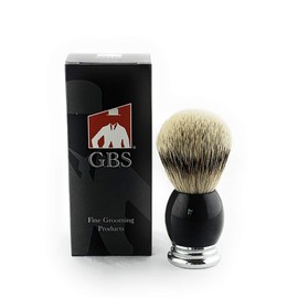 G.B.S Silvertip Pure Badger Bristle Shaving Brush- Resin Black Handle with Stand Extra soft Bristles Generates High Lather Premium Shiny Handle Long Loft Bristles Perfect for Daily Grooming 23 MM Knot