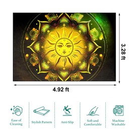 MLNYUFAN Sun and Moon Area Rug Black and White Star Space Rug for Bedroom Teen Girl Aesthetic Rug (3.93 * 5.24, Yellow Sun)