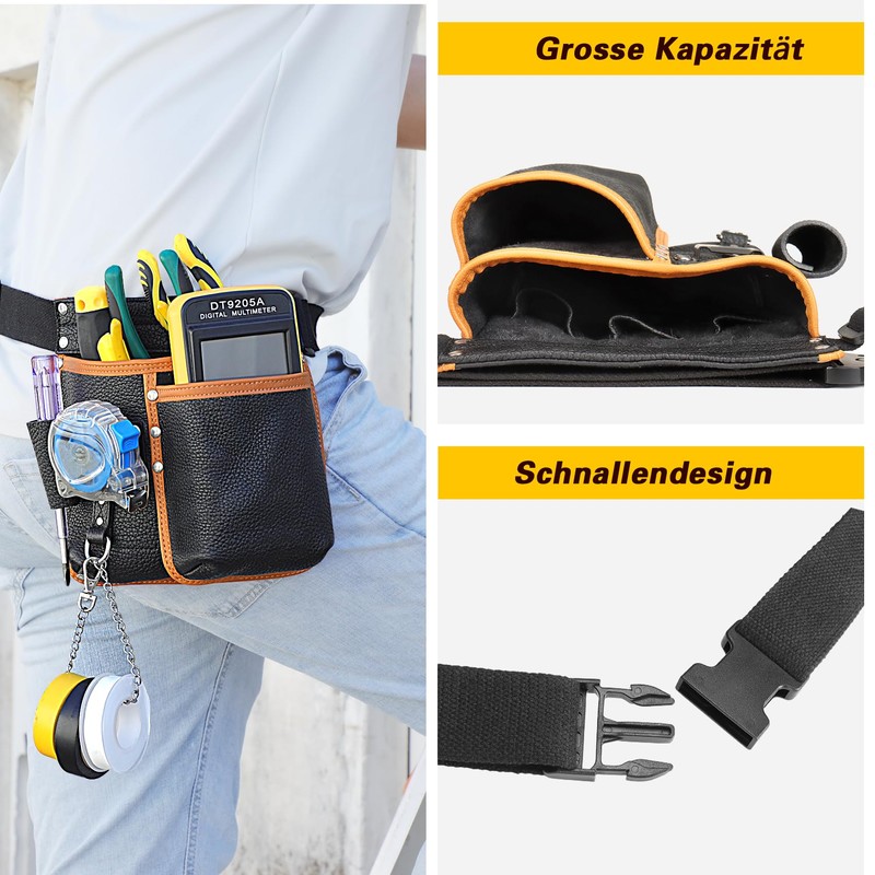 quipuda Men's Tool Belt Genuine Leather Tool Belt Bag with