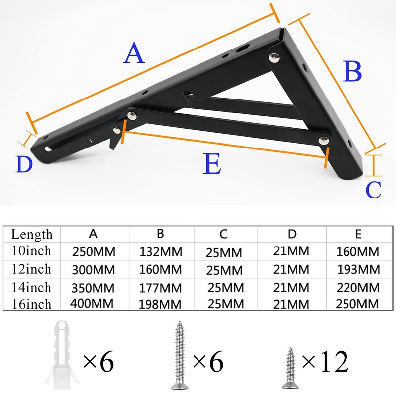 Quanerba Pack of 2 Folding Shelf Brackets 10in (Max Load