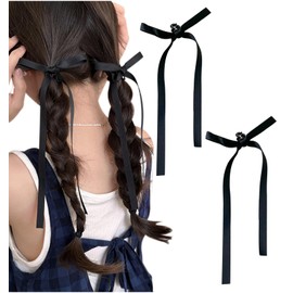 Herbeluemily Hair Accessory Ribbon Hair Clip 2-Piece Set Hair Ornament Ribbon Clip Ribbon Pin Hair Arrangement Black HM-0168-R01-BK