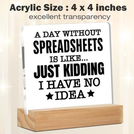 HR Office Desk Decor, Office Signs a Day Without Spreadsheets Is Like Just Kidding I Have No Idea Acrylic Desk Plaque Sign Home Office Decoration 4 x 4 Inches