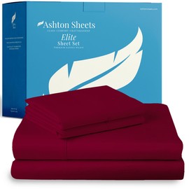 Ashton Sheets 100% Egyptian Cotton Sheets Full Size - 800 Series Elite Collection Deep Pocket Sheet Set, Silky Soft Cooling Sateen Weave Luxury Hotel Sheet (4 PC, Burgundy), Fits Mattress Upto 18"