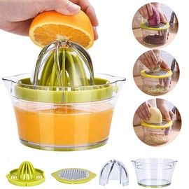 Manual Juicer Lemon Squeezers, Multifunctional Orange Citrus Lime Juicer, Hand Fruit Press with Built-in Measuring Cup and Grater, 12OZ, Green