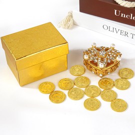 TINGKU Arras de Boda Spanish Silver Wedding Arras Coins in Pearl and Crystal Heart Jewelry Box Unity Coins Set Wedding Ceremony Souvenirs (Gold)